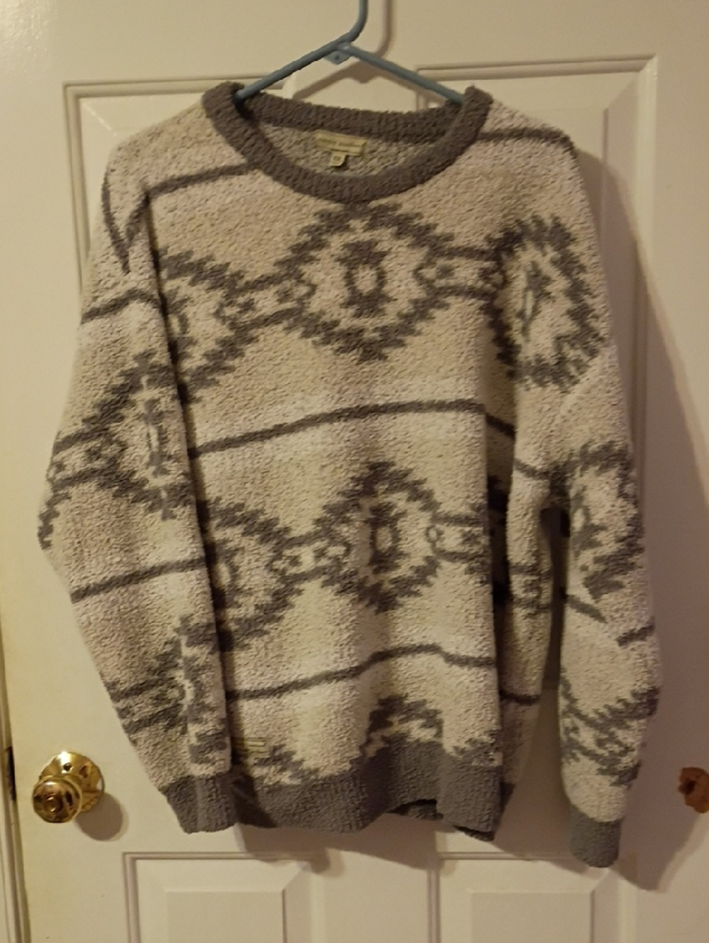 Simply Southern Cream and Gray Patterned Crewneck Sweater